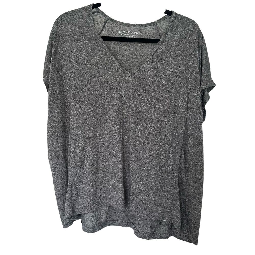 Beyond Yoga (S) Heathered Gray Relaxed Fit Oversized T-Shirt- Gym, Minimalist